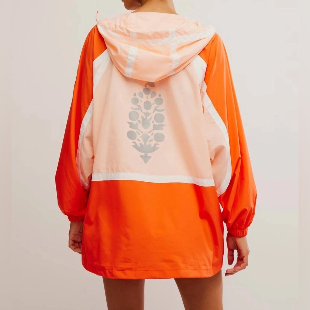 Free People Colorblock Orange & Peach Hooded Anorak Jacket